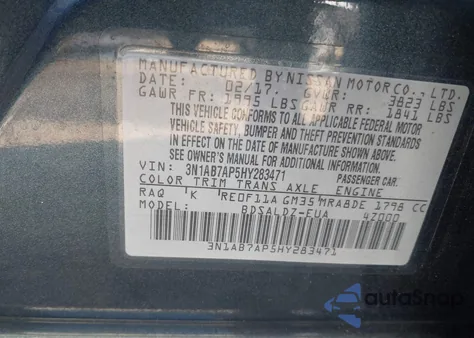 2017 Nissan Sentra Sv из США, поврежденный, VIN 3N1AB7AP5HY283471